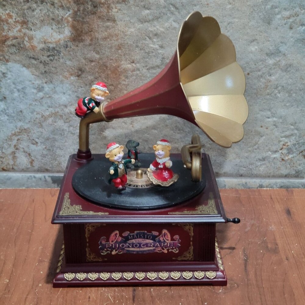Vintage Maisto Christmas Quartet Animated Musical Bears Rotating Turntable Phono